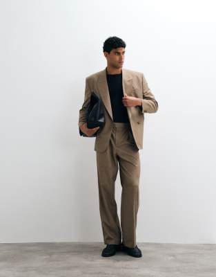 Широкие костюмные брюки ASOS DESIGN из бежевой шерсти бежевого цвета