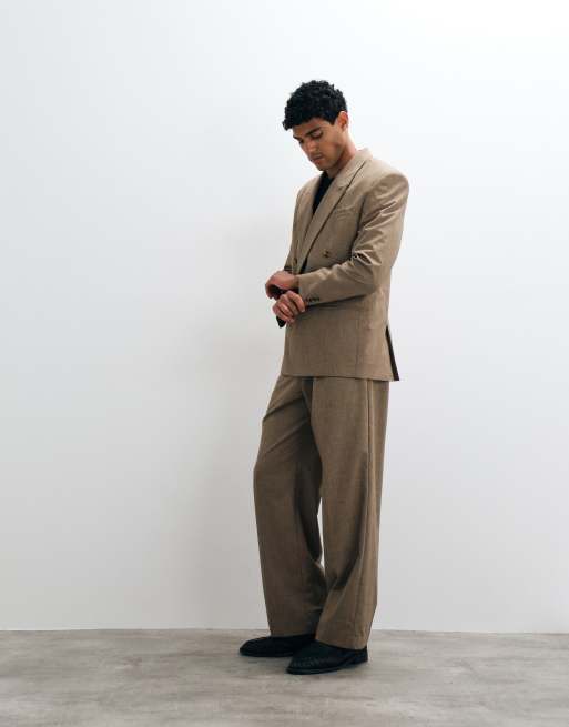 beige dress trousers pleated unique Diagonal side pockets and welt back pockets. Beige Linen Cotton Pleated Tapered