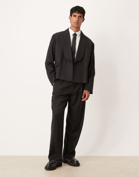 ASOS DESIGN wide suit trousers in black jacquard