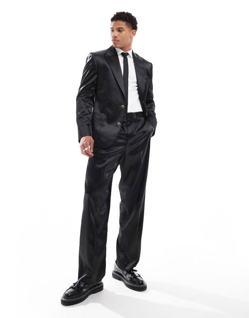 ASOS DESIGN wide suit pants in black satin