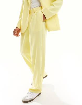 Asos Design Wide Suit Pants In Bright Yellow Crepe