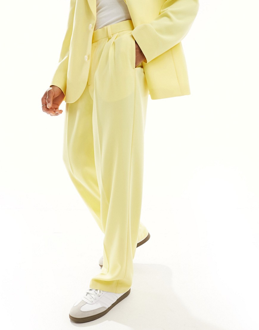 Asos Design Wide Suit Pants In Bright Yellow Crepe
