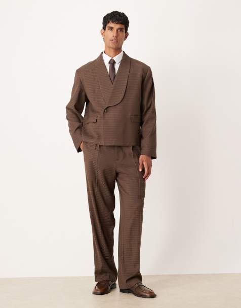 ASOS DESIGN wide suit pants in brown jacquard - view 1