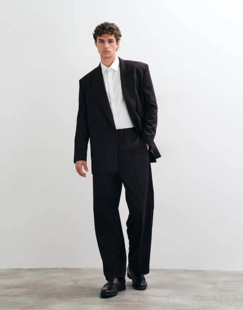 ASOS DESIGN wide suit pants in burgundy metallic pinstripe - view 1
