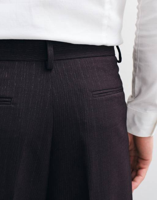 ASOS DESIGN wide suit pants in burgundy metallic pinstripe, 4 of 5