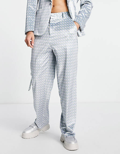 ASOS DESIGN wide suit pants in lilac diamond print | ASOS