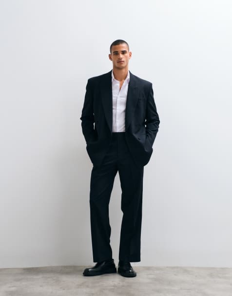 ASOS DESIGN wide suit pants in navy metallic pinstripe - view 1