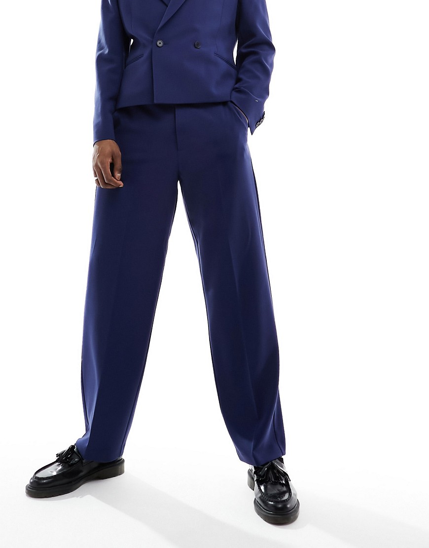 Asos Design Wide Suit Pants In Navy