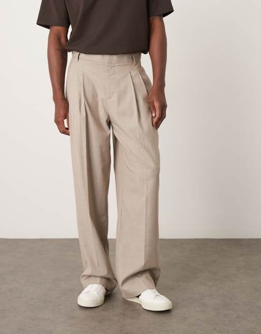 ASOS DESIGN wide suit pants in neutral pinstripe, 2 of 5