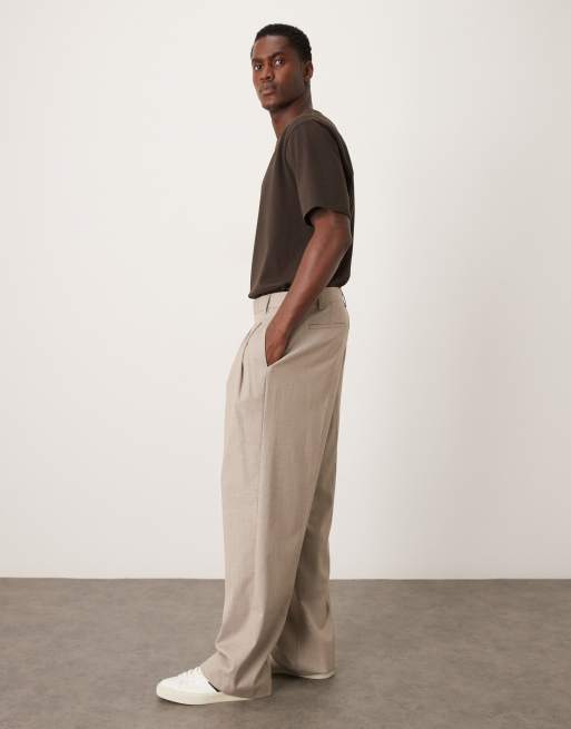 ASOS DESIGN wide suit pants in neutral pinstripe, 3 of 5