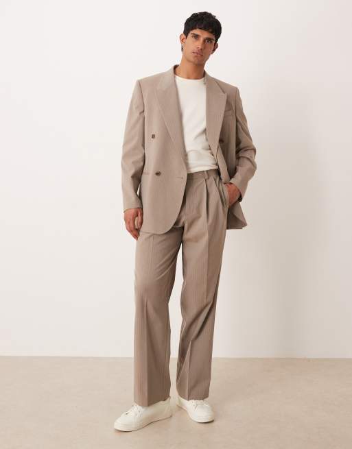 ASOS DESIGN wide suit pants in neutral pinstripe, 2 of 5