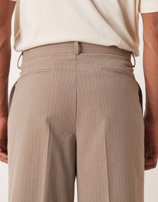 ASOS DESIGN wide suit pants in neutral pinstripe, 4 of 5