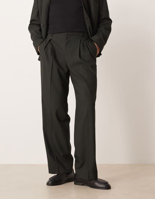 ASOS DESIGN wide suit pants in stone stripe weave, 4 of 5