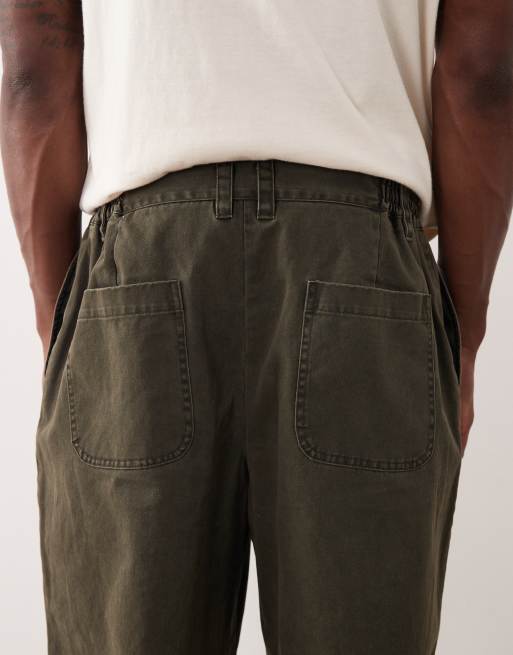 ASOS DESIGN wide suit pants with quarter elastic waist in washed dark green, 4 of 5