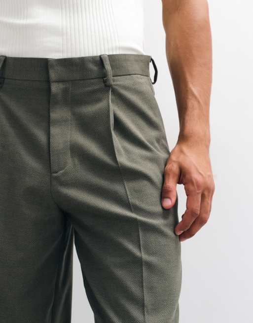 ASOS DESIGN wide suit pants with wool in green herringbone, 3 of 5