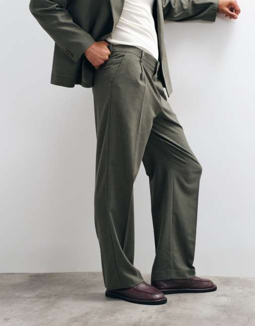 ASOS DESIGN wide suit pants with wool in green herringbone, 5 of 5