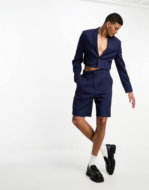 ASOS DESIGN wide suit shorts in navy ASOS