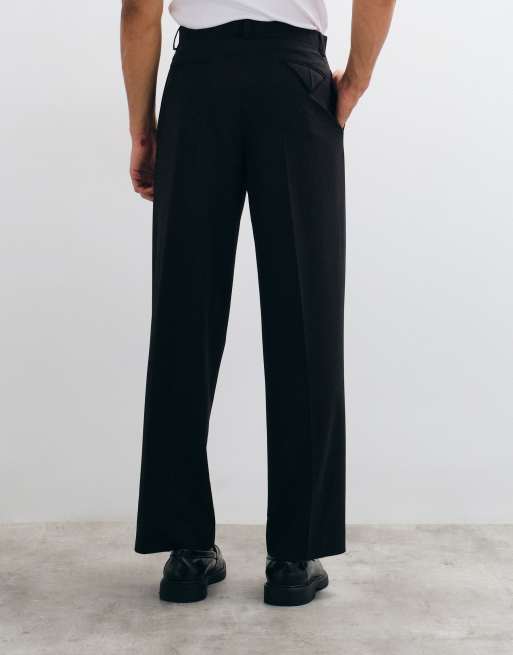 ASOS DESIGN wide suit trouser in black twill, 4 of 5