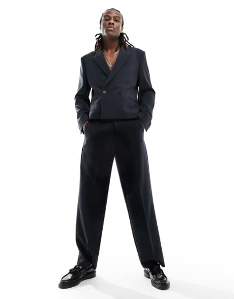 ASOS DESIGN wide suit trouser in black - view 1