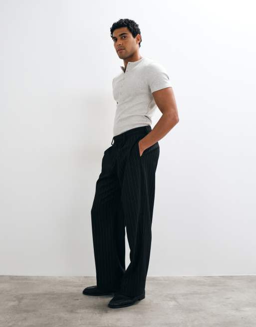 ASOS DESIGN wide suit trouser in brown pinstripe, 3 of 5