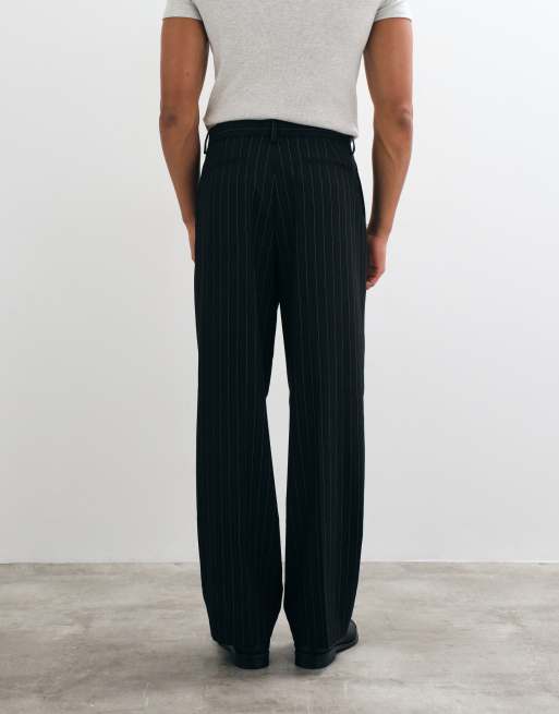 ASOS DESIGN wide suit trouser in brown pinstripe, 4 of 5