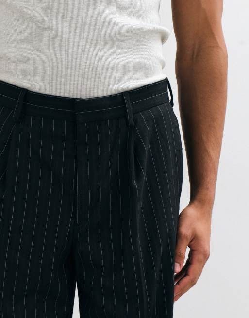 ASOS DESIGN wide suit trouser in brown pinstripe, 5 of 5