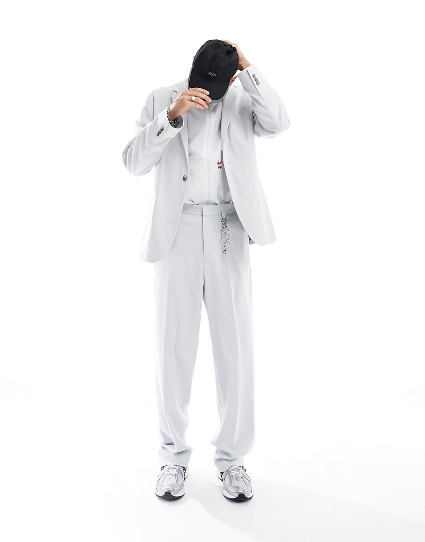 ASOS DESIGN wide suit trouser in ice grey in micro texture