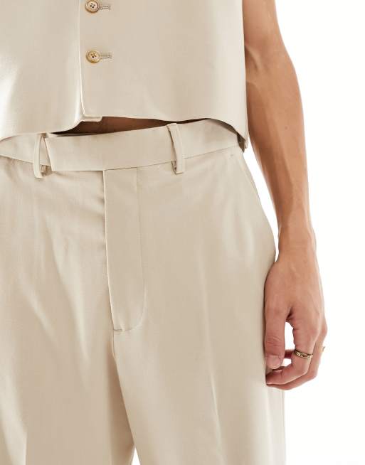 ASOS DESIGN wide suit trouser in stone, 3 of 5
