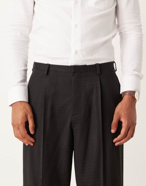 ASOS DESIGN wide suit pants in black jacquard