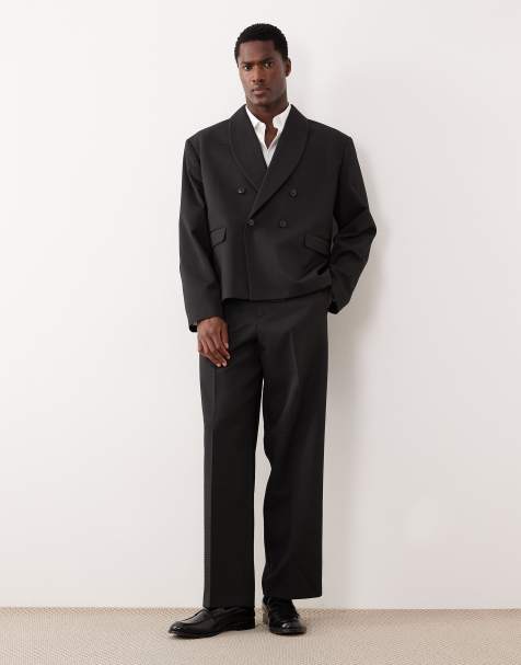 ASOS DESIGN wide suit trousers in black jacquard