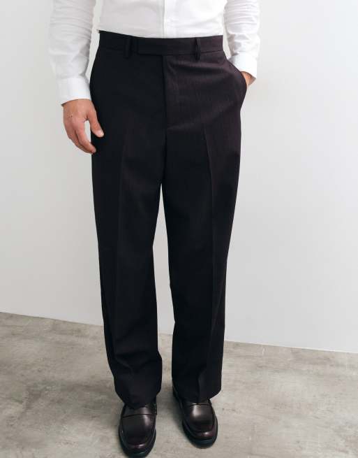 ASOS DESIGN wide suit trousers in burgundy metallic pinstripe, 5 of 5