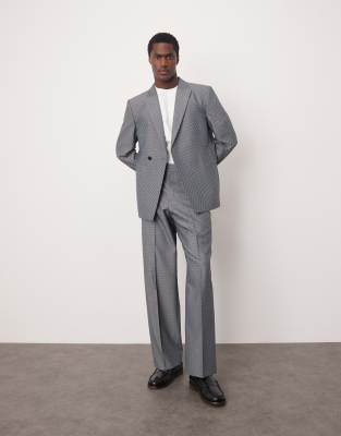 ASOS DESIGN wide suit trousers in grey checkerboard weave