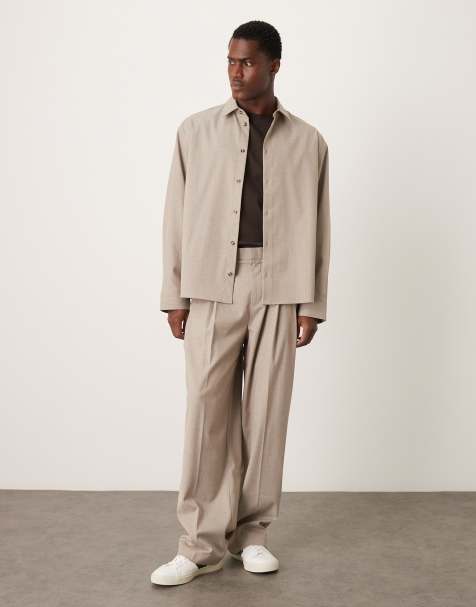 ASOS DESIGN wide suit trousers in neutral pinstripe