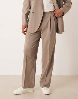 ASOS DESIGN wide suit trousers in neutral pinstripe
