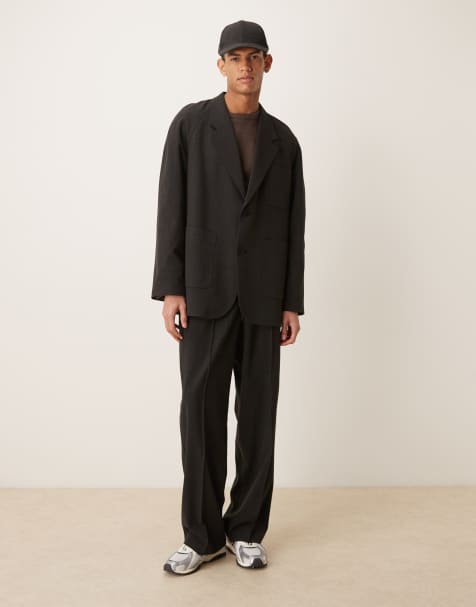 ASOS DESIGN wide suit trousers with elasticated waist in black micro check