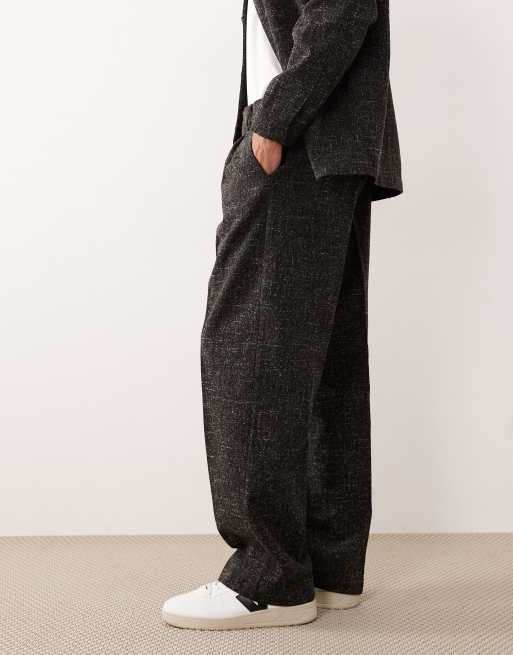 ASOS DESIGN wide tailored pants in charcoal boucle fabric (part of a set), 3 of 5