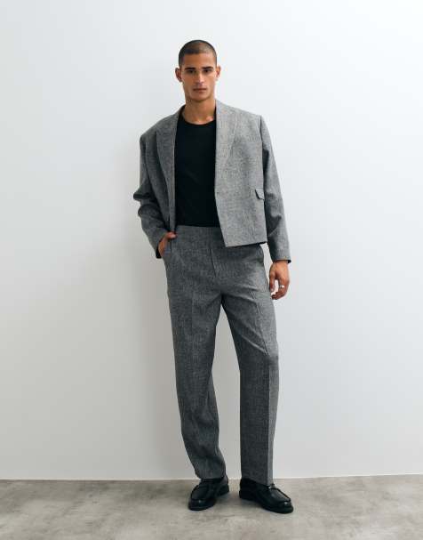 ASOS DESIGN wide tapered suit trousers in salt and pepper grey herringbone - view 1