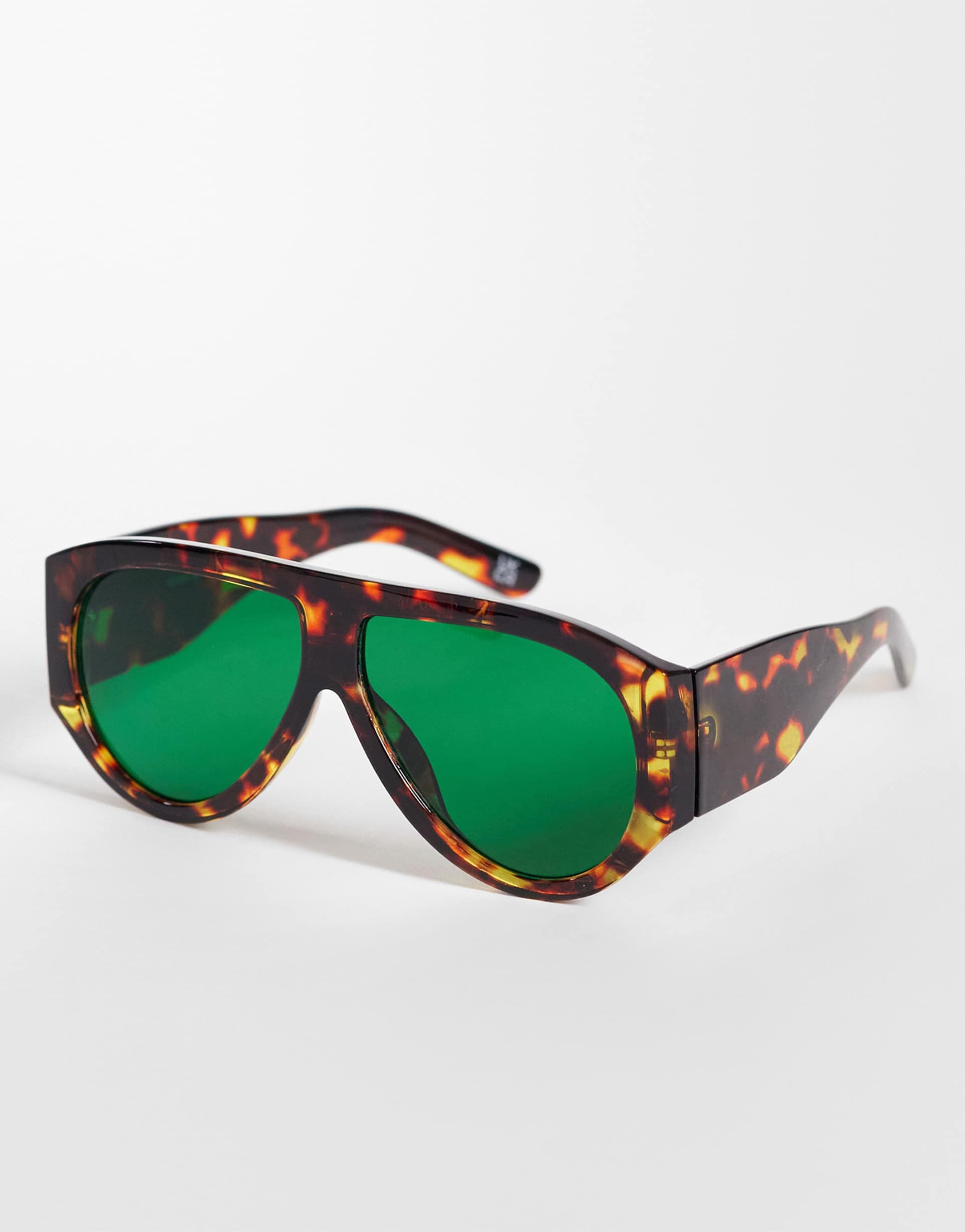 asos design wide temple aviator fashion glasses with bright green lens