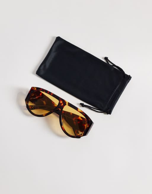 ASOS DESIGN wide temple chunky aviator sunglasses in tort with pale orange lens, 3 of 4