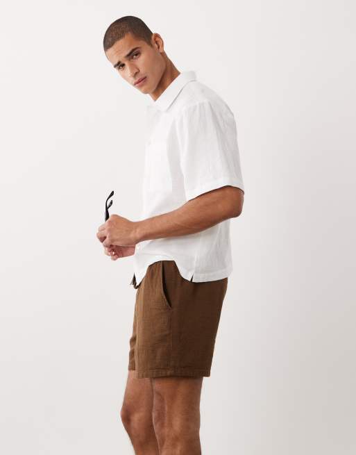 ASOS DESIGN wide textured shorts in short length in brown with elastic waistband, 3 of 5