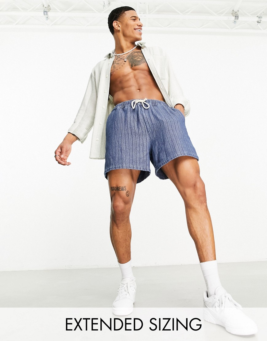 ASOS DESIGN wide textured shorts in shorter length in blue