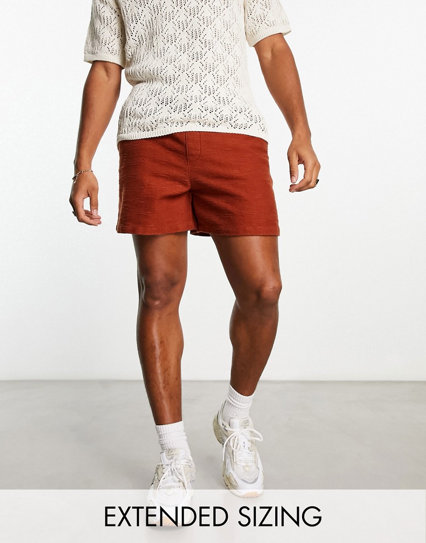 ASOS DESIGN wide textured shorts in shorter length in brown