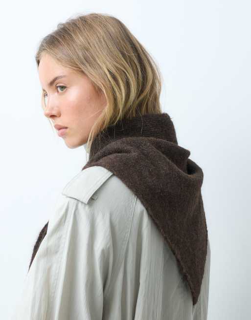 ASOS DESIGN wide tie triangle scarf in chocolate, 3 of 4