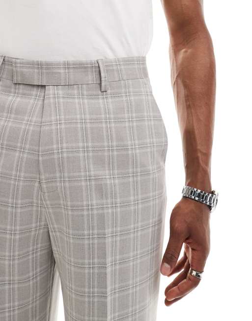 ASOS DESIGN wide tonal plaid suit pants in gray