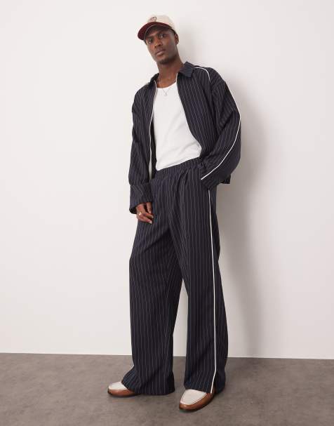 ASOS DESIGN wide tracksuit bottoms in navy co ord - view 1