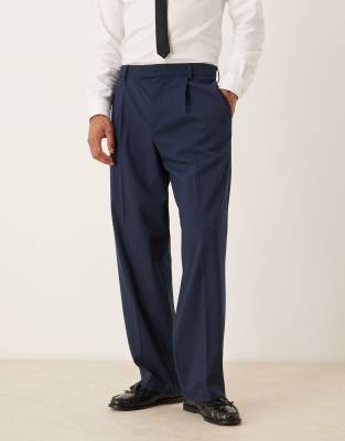 ASOS DESIGN wide trousers in navy metallic pinstripe