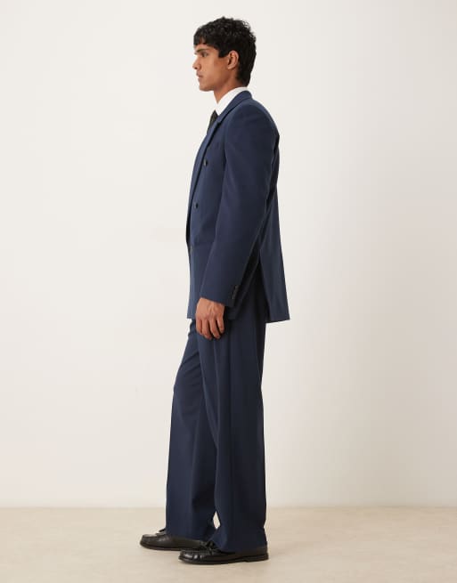 ASOS DESIGN wide trousers in navy metallic pinstripe, 3 of 5