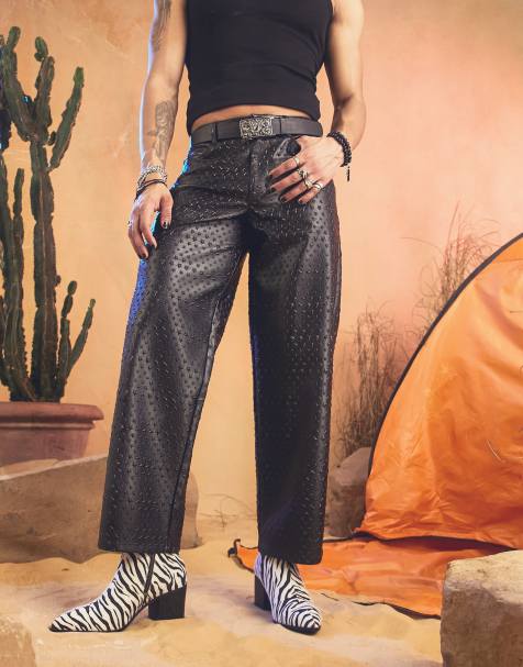 ASOS DESIGN wide trousers in star leather look  - BLACK - view 1