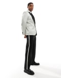 [ASOS DESIGN] ASOS DESIGN wide tuxedo suit pants in black and silver W32 L30 Black/silver