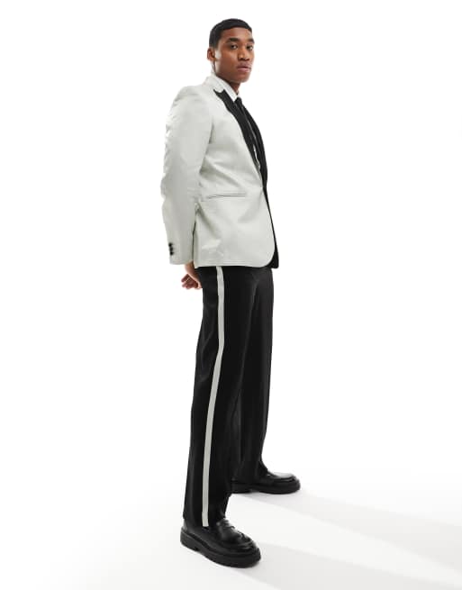 ASOS DESIGN wide tuxedo suit pants in black and silver